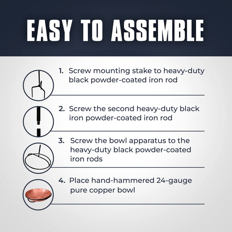 Monarch Abode Standing Bird Bath & Bird Feeder for Outdoors â€“ Pure Copper Hand Hammered Birds Bath Bowl w/ 34-inch Detachable Iron Stand, Wild Birdfeeder and Birdbath for Outside Garden Backyard - Image 4